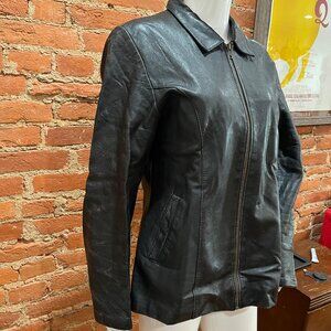 Black Leather Slim Seamed Jacket Size M Distressed